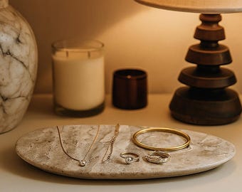 Travertine Vanity Tray: Natural Stone Jewelry & Home Decor