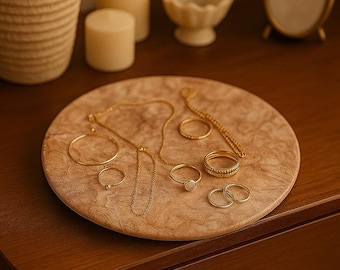 Travertine Round Tray Jewellery Display Natural Stone Bedroom Tray Decorative Serving Plate