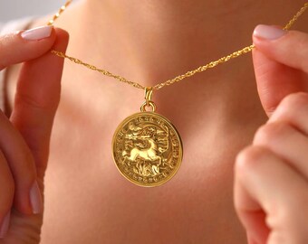 Pendentif Médaille Zodiacale Unoaerre - Signe Du Verseau, Or Massif 18K - Vintage Années 70
