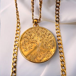 14&18k Gold Coin Necklace, Tree of Life Necklace, Pendant Necklace, Layering Gold Necklace, Gold Tree Medal, Women Gift