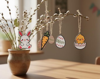 Osteranhänger für Osterstrauch | 3D-gedruckte Osterdeko aus PLA  Hase, Karotte, Osterei mit Blumen, Küken