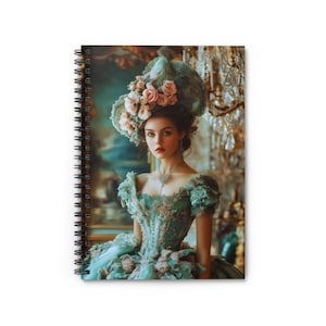 Greta in Green Victorian Lady Spiral Notebook/Journal 6 x 8 Ruled Line Paper, Elegant Chic Bridgerton-inspired Gift for Regency Era Lovers