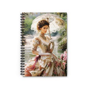 Rebecca by the River Victorian Lady Spiral Notebook/Journal 6 x 8 Ruled Line Paper, Elegant Bridgerton-inspired Gift for Regency Era Lovers