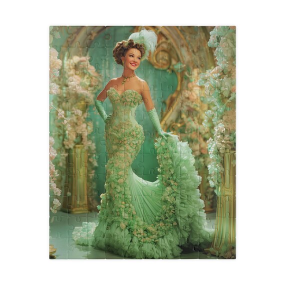 mint green showgirl dress Retro Broadway Showgirl Jigsaw Puzzle