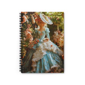 Rosie Loves Blue Victorian Lady Spiral Notebook/Journal 6 x 8 Ruled Line Paper, Elegant Chic Bridgerton-inspired Gift for Regency Era Lovers