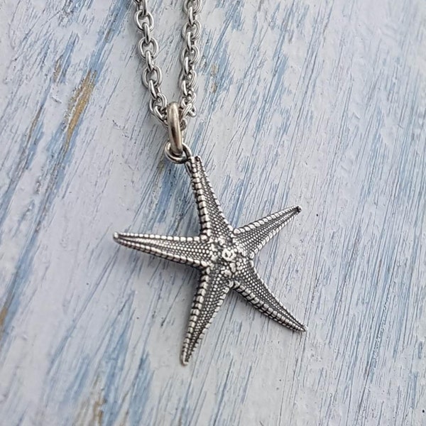 Sterling Silver Starfish Charm Necklace Cast from a Real Star fish  Solid Sterling Silver  Sea Life Pendant Multiple Chain Lengths Available