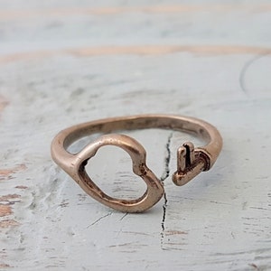Couples Ring, Key Heart Ring,heart skeleton key ring, Girlfriend Boyfriend Rings, Promise Ring, Key to my Heart, valentines day gift