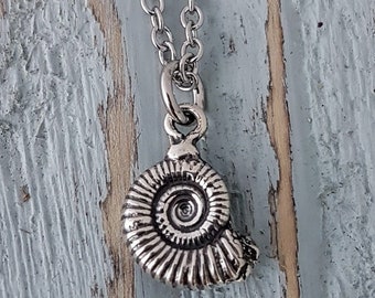 Sterling Silver Ammonite Fossil Necklace, Tiny Fossil Necklace, Fossil Necklace, Ammonites Charm, Dinosaur Fossil Jewelry, Nautilus Necklace