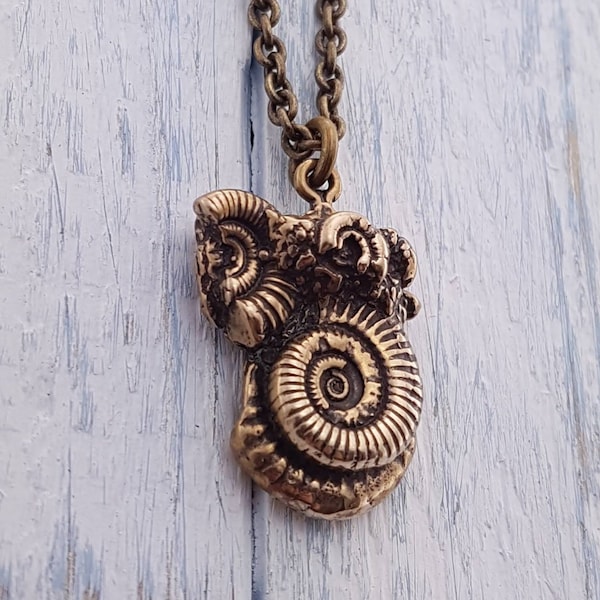 Gold Ammonites Fossil Necklace Ammonite Pendant, Science Geek Jewelry, Fossil Gifts for Geologists, Fossil Jewelry, Prehistoric Necklace