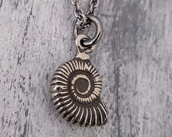 Silver Ammonite Fossil Necklace Tiny Fossil Necklace, Fossil Necklace, Ammonites Charm, Dinosaur Fossil Jewelry, Nautilus Necklace