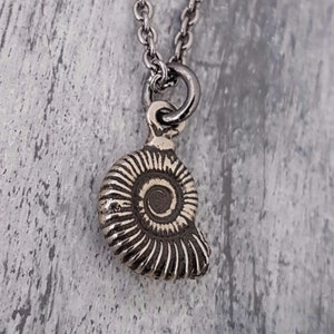 Silver Ammonite Fossil Necklace Tiny Fossil Necklace, Fossil Necklace, Ammonites Charm, Dinosaur Fossil Jewelry, Nautilus Necklace image 1