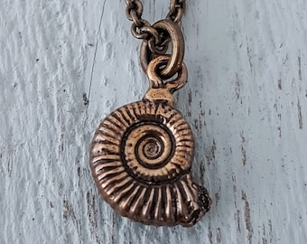 Tiny Fossil Necklace, Gold Ammonite Fossil Necklace, Ammonites Charm, Dinosaur Fossil Jewelry, jewelry made from fossils, Nautilus Necklace