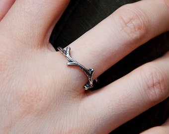 Twig Wrap Ring in Solid Hand Cast 925 Sterling Silver - Woodland Jewelry Gift for Nature Lover