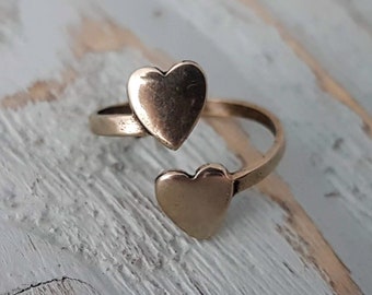 Lovers Ring, Double Heart Ring Double Initial Ring