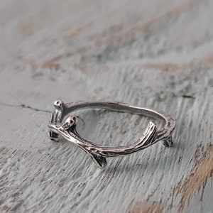 Twig Wrap Ring in Solid Hand Cast 925 Sterling Silver Woodland Jewelry Gift for Nature Lover image 2