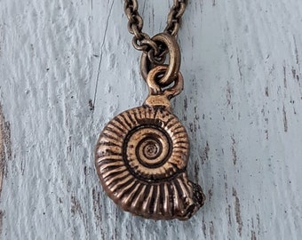 Tiny Fossil Necklace, Gold Fossil Jewelry, Ammonites Charm, Dinosaur Fossil Jewelry, jewelry made from fossils, Nautilus Necklace