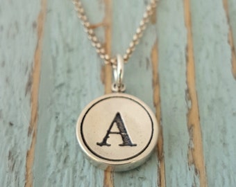 Personalized Initial Gift - Silver Typewriter Key Charm Pendant Necklace Letter Pendant, Letter Charm Necklace - All Letters Available