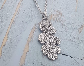 sterling silver oak leaf necklace, forest necklace, gift for hiker, leaf jewelry, arborist gift, gardener jewelry,  sterling silver jewelry