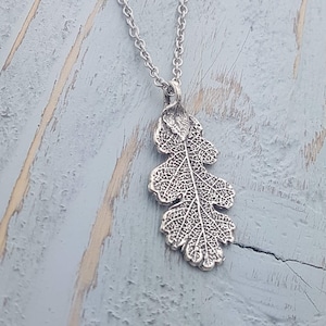 sterling silver oak leaf necklace, forest necklace, gift for hiker, leaf jewelry, arborist gift, gardener jewelry, sterling silver jewelry image 1