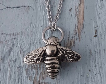 Bee Necklace, Honey Bee Charm, Bee Jewelry, Silver Bee Charm, Bee Pendant, Bumble Bee Jewelry, Insect Necklace, Silver Insect Necklace,