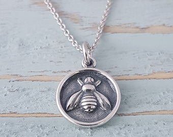 Honey Bee Jewelry, Honey Bee Wax Seal Necklace, Silver Honey Bee Wax Seal Pendant  Sterling Silver Personalized Jewelry Gift Bridesmaid