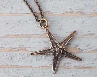 Tiny Starfish Charm Star Fish Necklace - Realistic Ocean Jewelry - Solid Bronze - Finely Detailed - Ocean Gift - Beach Jewelry Star Necklace