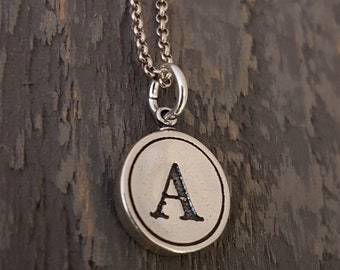 Holiday Gift Necklace,  Sterling Silver Typewriter Key Charm,  Initial Necklace - ABCDEFGHIJKLMNOPQRSTUVWXYZ All Letters Available