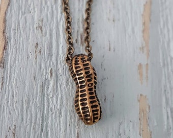 Handmade Bronze Peanut Necklace: Tiny Charm Pendant