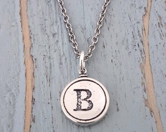 Silver Letter B Necklace, Initial B Charm, Letter B Pendant, B Jewelry, Necklace with Letter Pendant, Custom Engraved Letter Necklace