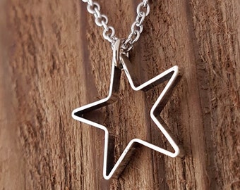 Silver Star Necklace, Simple Star Outline Necklace, Dainty Minimal Necklace, Geometric Layering Necklace in Sterling Silver