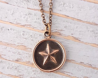 Gold Star Necklace, Personalized Star Necklace, Gold Star Pendant, Simple Star Necklace, Bronze Disc Necklace, Star Jewelry