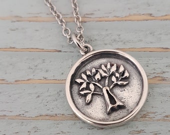 Tree of Life Necklace, Personalized Tiny Silver Plated Bronze  Necklace, Medallion, Delicate Necklace, Tiny Disc Necklace