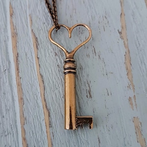 Gold Heart Key Necklace, Skeleton Key Necklace, Heart Skeleton Key, Key Jewelry, Key Necklace, Key to my Heart, Gift for Girlfriend,