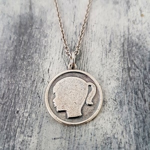 Girl Silhouette Charm Pendant Necklace in Solid 925 Sterling Silver Matching Silver Chain Mom Daughter Jewelry Gift image 1