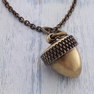 Acorn Necklace - An Acorn with a Secret Fall Fashion - Capsule Container Pendant Necklace - Solid Antique Brass - Multiple Chain Lengths