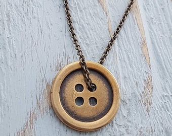 Knopf Halsketten Anhänger - Handgefertigter Gold Schmuck - Näherin Schneider Geschenk, Lost Wax Guss, Länge verstellbar