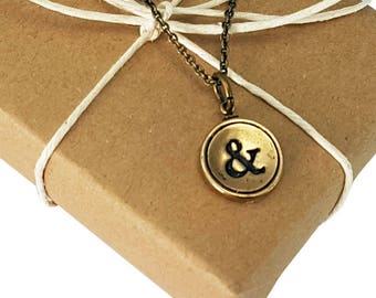 Letter Necklace - Holiday Gift Bronze Initial Typewriter Key Charm Necklace - All Letters Available