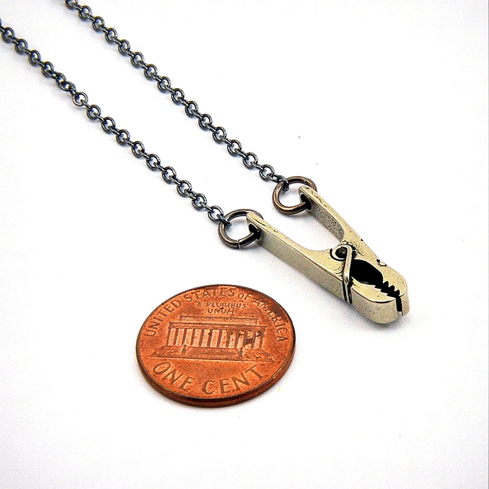 Silver White Bronze Clothespin Necklace Multiple Chain Etsy