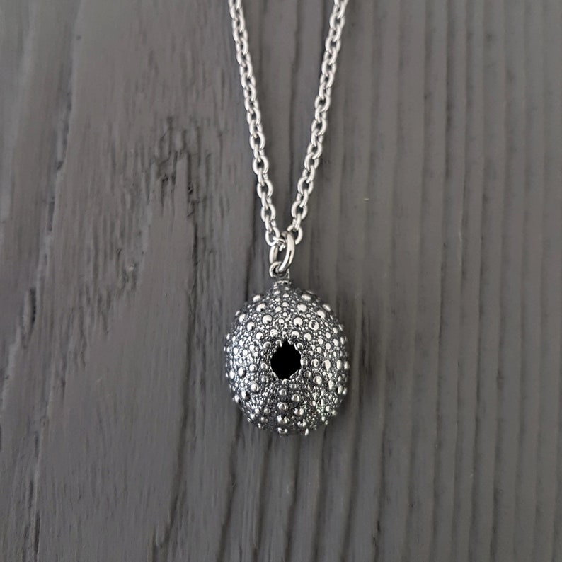 Silver Sea Urchin Necklace Sterling Silver Ocean Pendant Realistic Sea Urchin, Beach Jewelry, Ocean Animals Sea Creature Necklace image 1