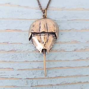 Horseshoe Crab Pendant Necklace - Solid Hand Cast Bronze - Rare and Unique Ocean Jewelry Gift for Her - Multiple Chain Lengths