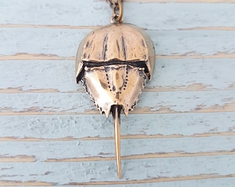 Hoefijzerkrab hanger ketting - massief handgegoten brons - zeldzame en unieke oceaansieraden cadeau voor haar - meerdere kettinglengtes