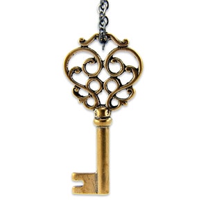 Fancy Key Necklace, Gold Key Necklace, Fancy Skeleton Key Necklace, Ornate Charm, Vintage Key Necklace, Bronze Pendant, Scrolled Pendant image 3