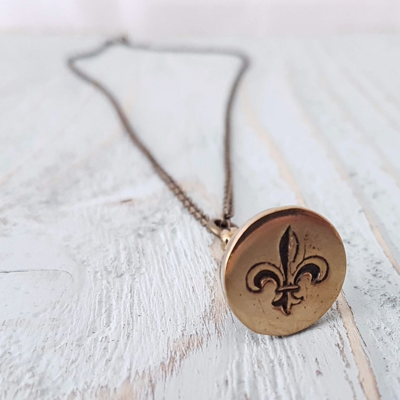 Gold Wax Seal Necklace Fleur De Lis Seal Stamper Bronze Etsy