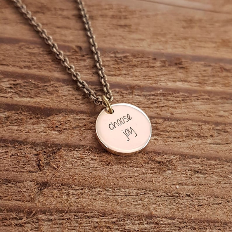 Custom Word Necklace Engraved Message Personalized Gold Bronze Etsy