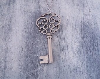 Verzierte Skelett Schlüssel Halskette: Silber Weiß Bronze Anhänger