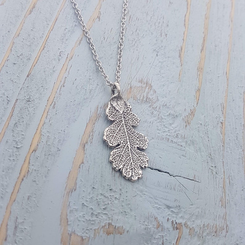 sterling silver oak leaf necklace, forest necklace, gift for hiker, leaf jewelry, arborist gift, gardener jewelry, sterling silver jewelry image 1