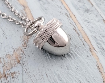 Silver Acorn Necklace - Secret Capsule Pendant for Fall Fashion - Adjustable Chain Lengths Available