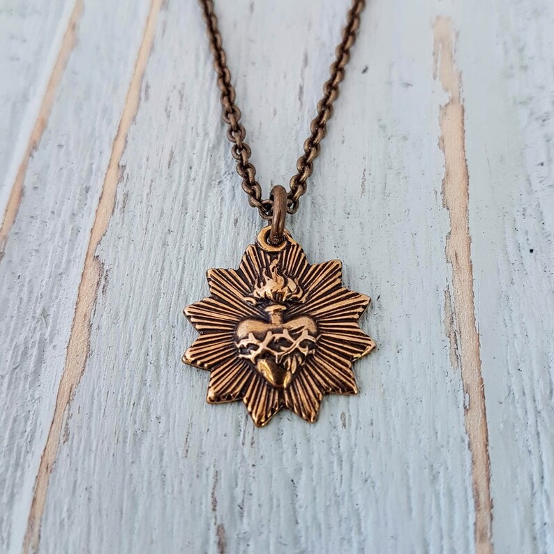 Sacred Heart Necklace Catholic Jewelry Sacred Heart Etsy