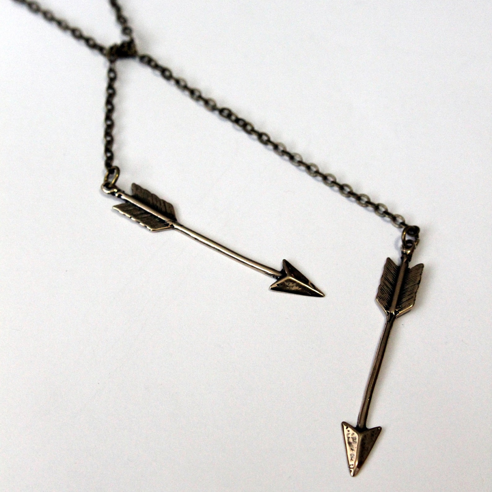 Arrow Necklace Double Arrow Bronze Lariat Necklace Gwen Etsy