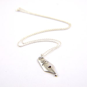 Sterling Silver Love Pen Nib Charm Necklace Solid Cast Hand Made Available in Multiple Chain Lengths image 2